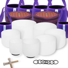 Load image into Gallery viewer, 7notes White Crystal Singing Bowls with Mallets and Bags Full Set in various frequency
