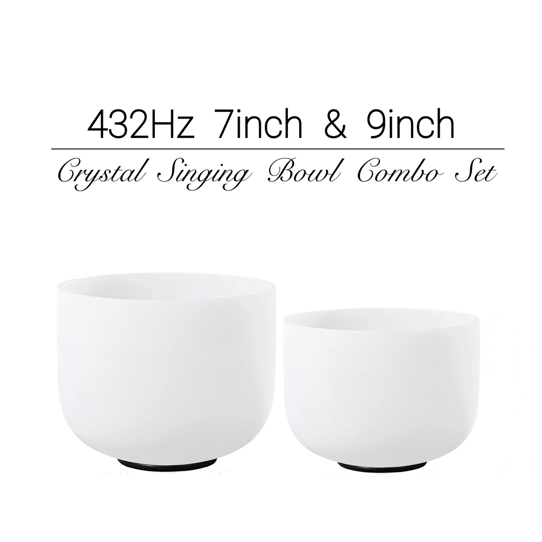 432Hz 7inch+9inch Crystal Singing Bowls with Mallet COMBO in various notes