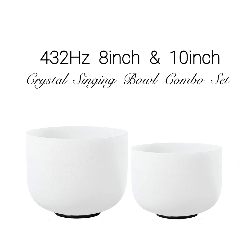 432Hz 8inch+10inch Crystal Singing Bowls with Mallet COMBO in various notes