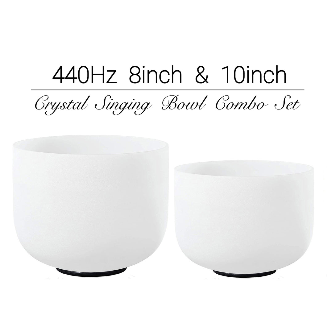 440Hz 8inch+10inch Crystal Singing Bowls with Mallet COMBO in various notes