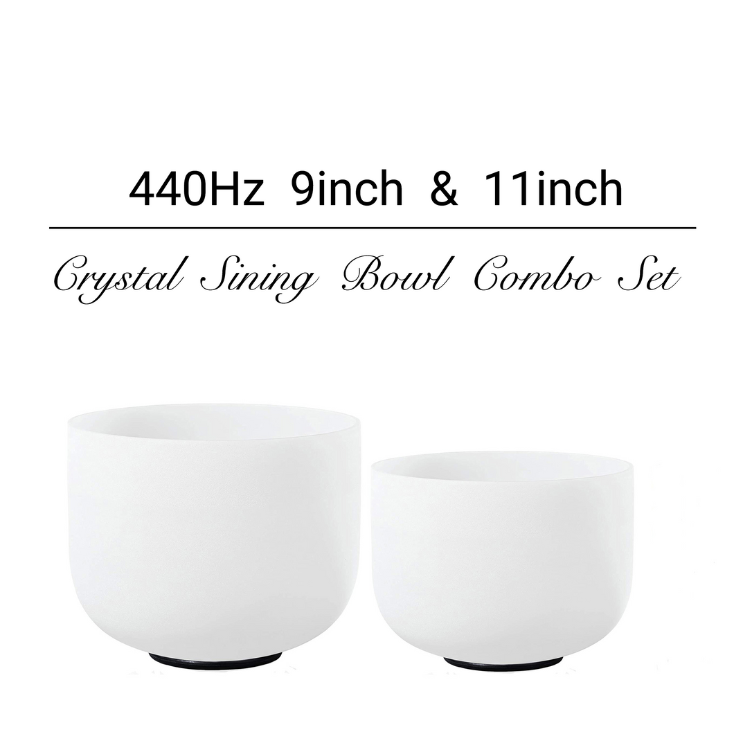 440Hz 9inch+11inch E note Crystal Singing Bowls with Mallet COMBO in various notes