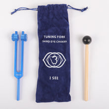 Load image into Gallery viewer, Metal Tuning Fork 3RD EYE Chakra 221.23Hz Indigo Color with bag and mallet
