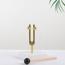 Load image into Gallery viewer, Metal Tuning Fork 528Hz Gold Color with bag and mallet
