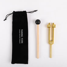 Load image into Gallery viewer, Metal Tuning Fork 432HZ Gold Color with bag and mallet
